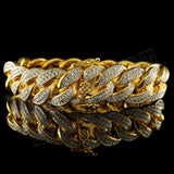 18K Gold FULLY ICED OUT CUBAN MICROPAVE Bracelet 15mm - FANATICS365