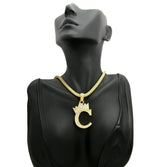 Pave Crown ABC Initial Pendant & 4mm 18" Franco Choker Chains Necklace - FANATICS365
