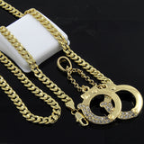 14k Gold Plated Hip-Hop Iced Cz Handcuff 24" Cuban Chain Necklace - FANATICS365
