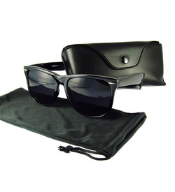 Retro Style Black Frame w/Dark Lens Sunglasses - FREE CASE - FANATICS365
