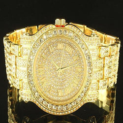 Iced Out Gold Tone Techno Pave Simulated Diamond Watch - FANATICS365