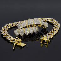 18K Gold & Silver Plated High Quality CZ Top & Bottom GRILLZ w/ Cuban Bracelet - FANATICS365