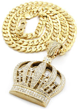 Iced Out Crown Pendant 30" Inch Cuban Chain - FANATICS365