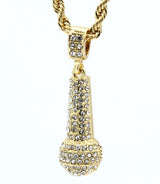 Iced Out Microphone Small Pendant 24" Rope Chain - FANATICS365
