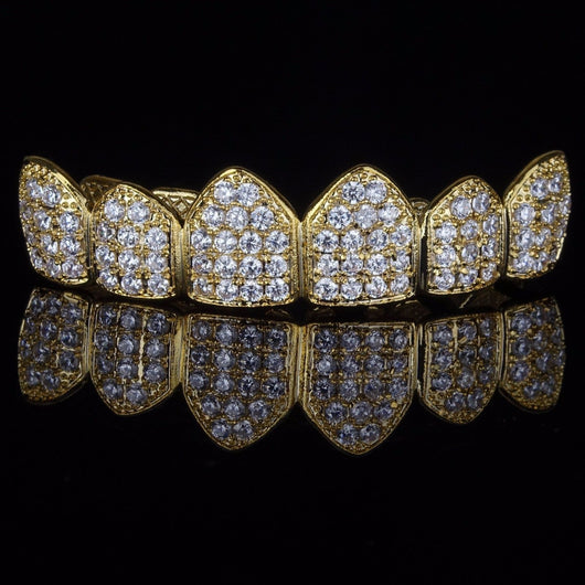 18K Gold & Silver Plated High Quality CZ Top Row GRILLZ - FANATICS365