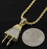 Iced Out Wall Plug Hip-Hop Pendant 24" Rope Chain Necklace - FANATICS365