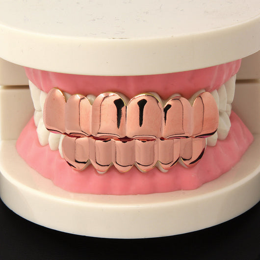 14K ROSE GOLD PLATED 6 TOOTH TOP & BOTTOM GRILLZ - FANATICS365