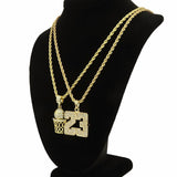 2 Basketball Iced-Out Pendants w/ 24" Inch Chain - FANATICS365