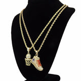 Iced Out Basketball & Shoe Pendant w/ 4mm 24" Rope Chain - FANATICS365