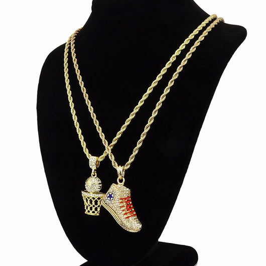 Iced Out Basketball & Shoe Pendant w/ 4mm 24