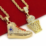 Iced Out Basketball & Shoe Pendant w/ 4mm 24" Rope Chain - FANATICS365