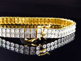 Yellow Gold Finish Round Cut Real 2 Row 7 MM Diamond Bracelet 8 Inch - FANATICS365