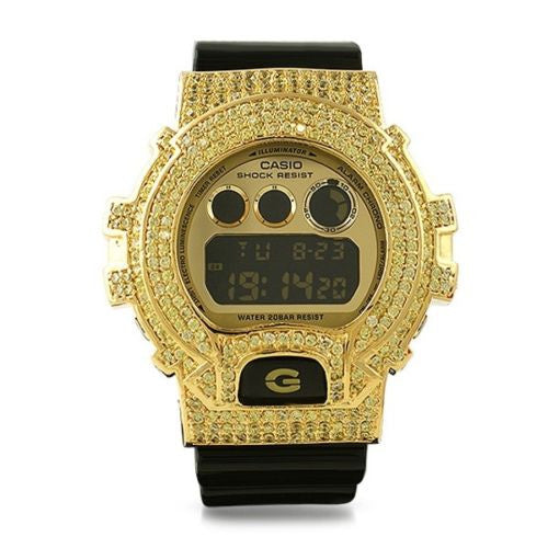 Black and Gold Limited Edition Iced Out G-Shock DW6900 Mens Watch - FANATICS365