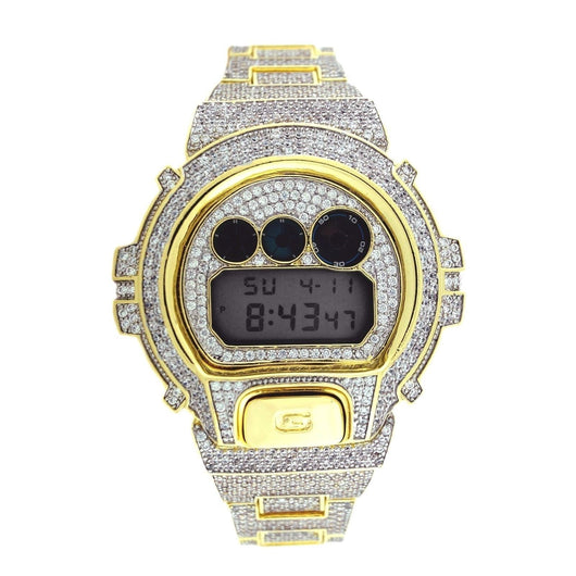 CASIO GSHOCK DW6900 FULL ICED OUT 14k Gold Plated White Lab Diamond 15CT Watch - FANATICS365