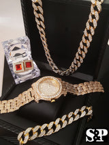 ULTIMATE ICED OUT COLLECTION WATCH, NECKLACE, EARRINGS & BRACELET COMBO SET - FANATICS365