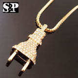 Iced Out Lab Diamond Watch & Bracelet & Power Plug Necklace Gift Set - FANATICS365