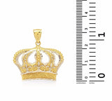 10K Yellow And White Gold Diamond Cut Design Open Big Crown Charm Pendant 1.3" - FANATICS365