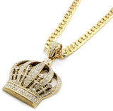 Iced Out Crown Pendant 30" Inch Cuban Chain - FANATICS365