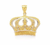 10K Yellow And White Gold Diamond Cut Design Open Big Crown Charm Pendant 1.3" - FANATICS365