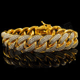 18K Gold FULLY ICED OUT CUBAN MICROPAVE Bracelet 15mm - FANATICS365