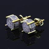 8MM GP Two Tone ICED OUT CZ Micropave Stud Earrings - FANATICS365