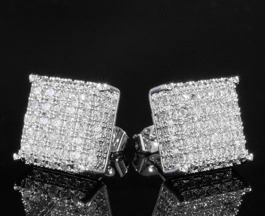 18K WHITE GOLD ICED OUT AAA LAB DIAMOND MICROPAVE SQUARE STUD EARRINGS - FANATICS365