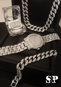 THE ICED OUT BLING BOX- WATCH, NECKLACE, EARRINGS & BRACELET COMBO SET - FANATICS365