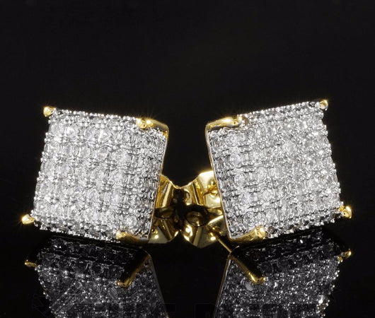 18K Gold ICED OUT Simulate Diamond Micropave Stud Earrings - FANATICS365