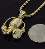 Iced Microphone & Beats Hip-Hop Pendant 24" Rope Chain Necklace - FANATICS365