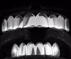 18K White GP GRILLZ 8 Tooth Top & 6 Bottom 2 Piece w/Box - FANATICS365