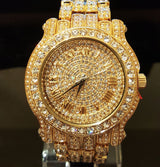 Iced Out Gold Tone Simulated Diamond WATCH & Cuban Bracelet Gift Set - FANATICS365