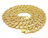 Iced Out 14K Yellow Gold Finish Miami Cuban Link Chain Necklace 30" - FANATICS365