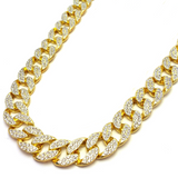 Iced Out 14K Yellow Gold Finish Miami Cuban Link Chain Necklace 30" - FANATICS365