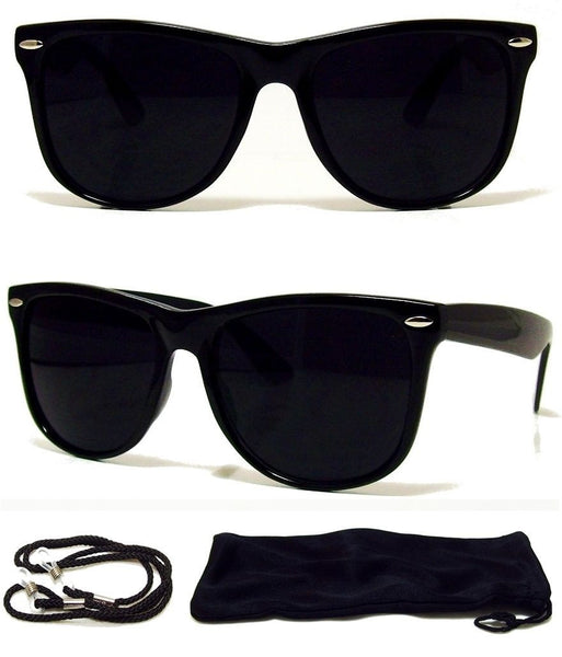 Wayfarer Style Black Frame w/Dark Lens Sunglasses - FREE Microfiber Bag - FANATICS365