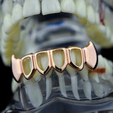 Four Open Face 14k Rose Gold Plated Lower Bottom Fangs Grill - FANATICS365