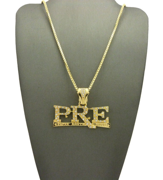 ICED OUT GOLD PLATED 'PRE' PENDANT & 24