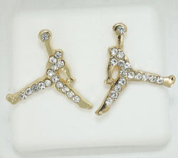 Iced Out Jumpman Gold CZ Stud Earrings In Gift Box - FANATICS365