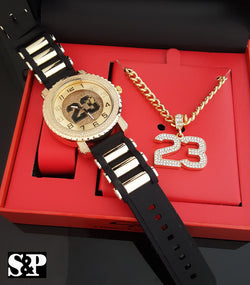 ICED OUT GOLD PT #23 WATCH & NECKLACE COMBO SET - FANATICS365