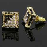 Gold and Black CZ Cube Iced Out Micro Pave Stud Earrings - FANATICS365