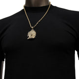 Iced Out Cz Indian Head Pendant 24" Rope Chain Hip Hop Necklace - FANATICS365