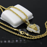 Iced Mini Lion Face Hip-Hop Pendant 24" Rope Chain Necklace - FANATICS365