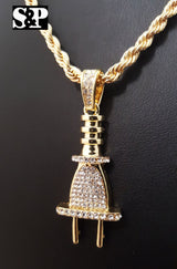 Luxury Iced Out Lab Diamond Watch & Power Plug 2 Necklace Combo Set - FANATICS365