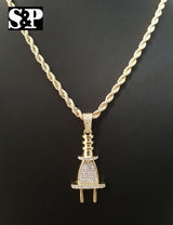 Luxury Iced Out Lab Diamond Watch & Power Plug 2 Necklace Combo Set - FANATICS365