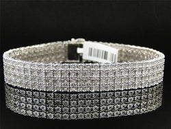 White Gold Finish 4 Row Real Genuine Diamond 13 MM Bracelet Bangle 8.5 Inch - FANATICS365