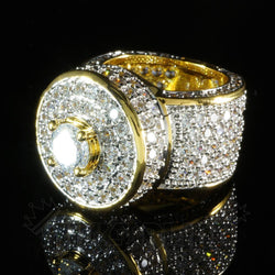 18K Gold CLUSTER ICED OUT Lab Simulated Diamond Band MICROPAVE Ring - FANATICS365