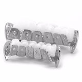 Iced Out SILVER Plated  CZ Top Fang & Bottom Fang GRILLZ - FANATICS365