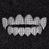 Iced Out SILVER Plated  CZ Top Fang & Bottom Fang GRILLZ - FANATICS365