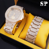 The Gold Ice Bling Box - GOLD PT WATCH, FULL ICED NECKLACE & BRACELET COMBO - FANATICS365