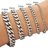 18-36'' Stainless Steel 3/5/7/9/11 mm Silver Tone Cuban Curb Chain Necklace or Bracelet - FANATICS365