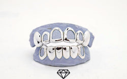 Custom Open Face Windows 14k White Gold plated 925 Sterling Silver Grillz Top or Bottom Perm Style Grill - FANATICS365
